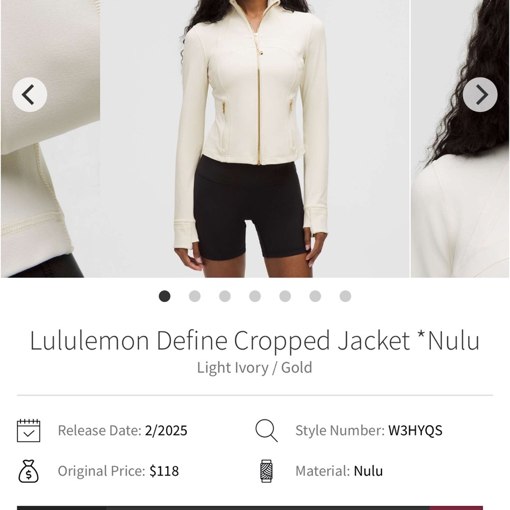 Lululemon Athletica Light Ivory Define Jacket